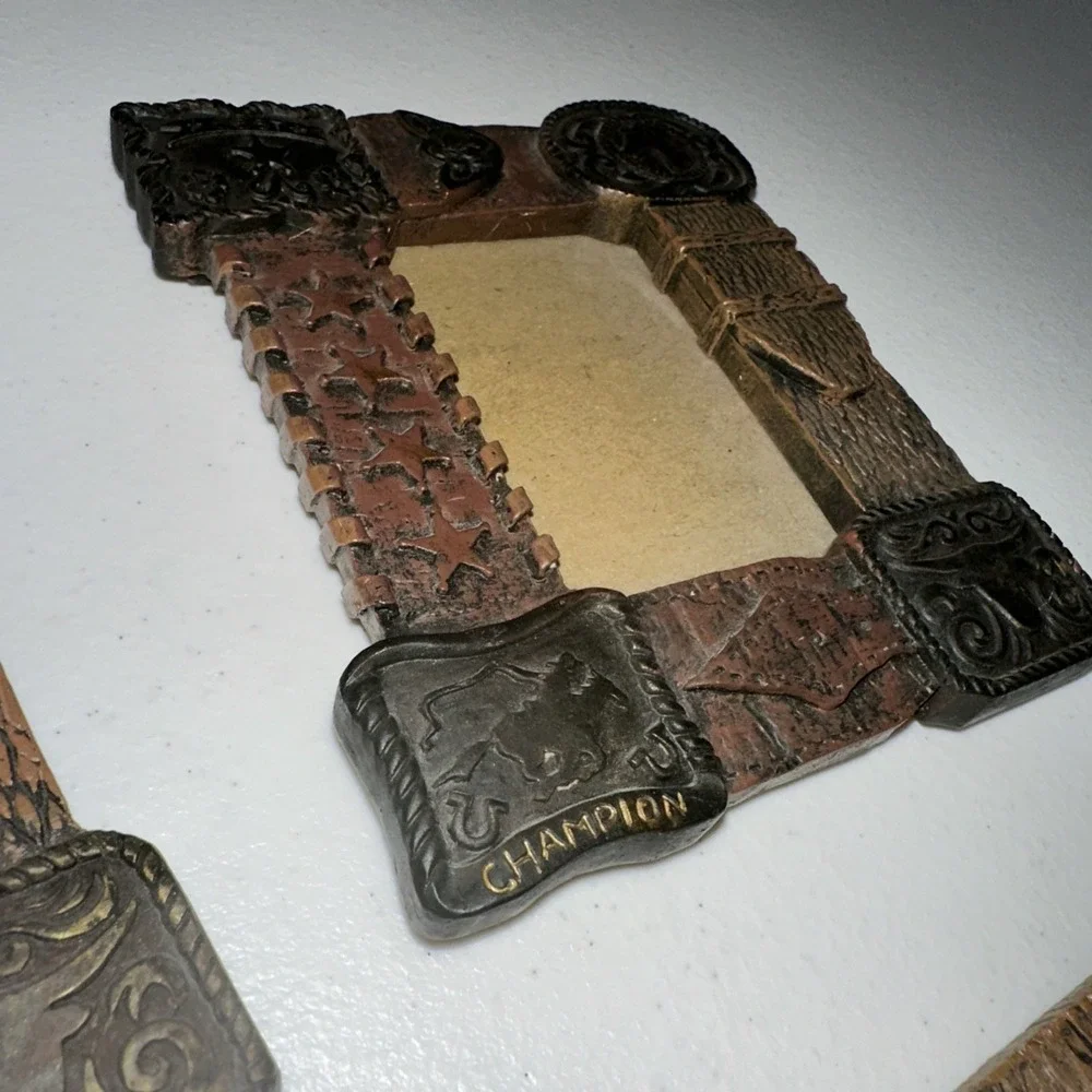 Russ Cowboy Belt Buckle Western Theme 3-D Picture Photo Frame 2.5